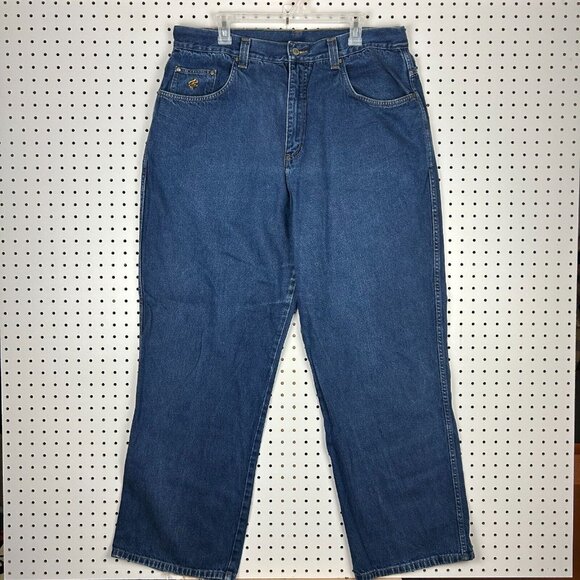 Rocawear Y2K Baggy Jeans 38x34 Blue Logo  Streetwear Skate Wide Leg Denim Patch - Picture 4 of 8